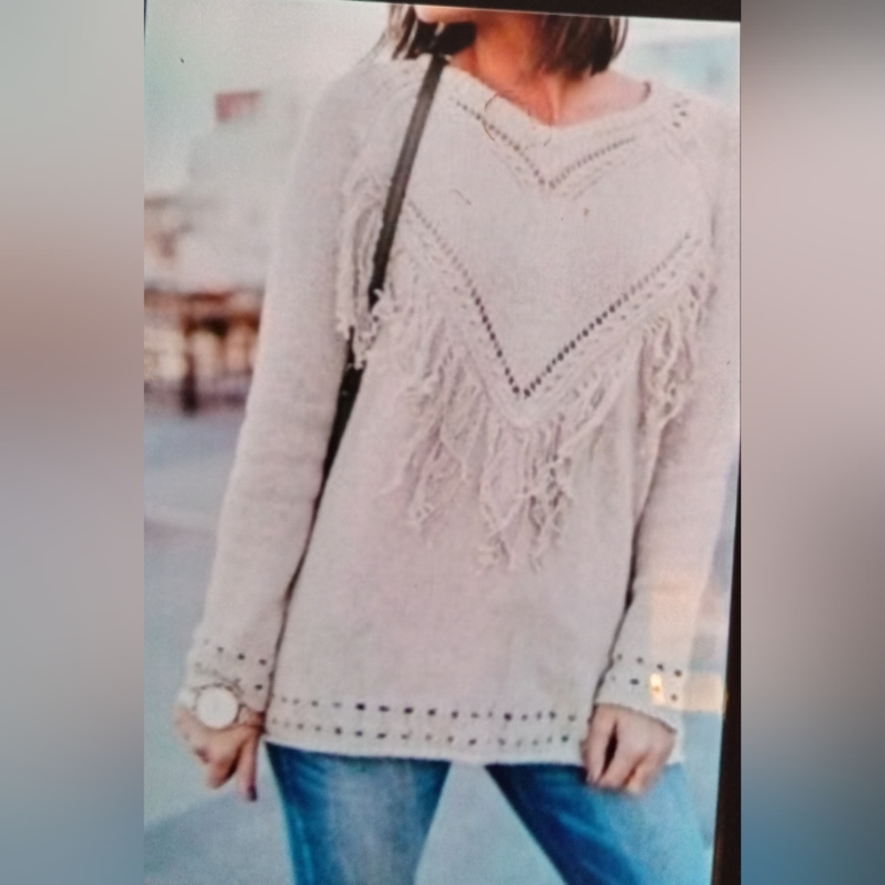 Show me your Mumu mellow tan f8ringe heart sweater XL Nwt